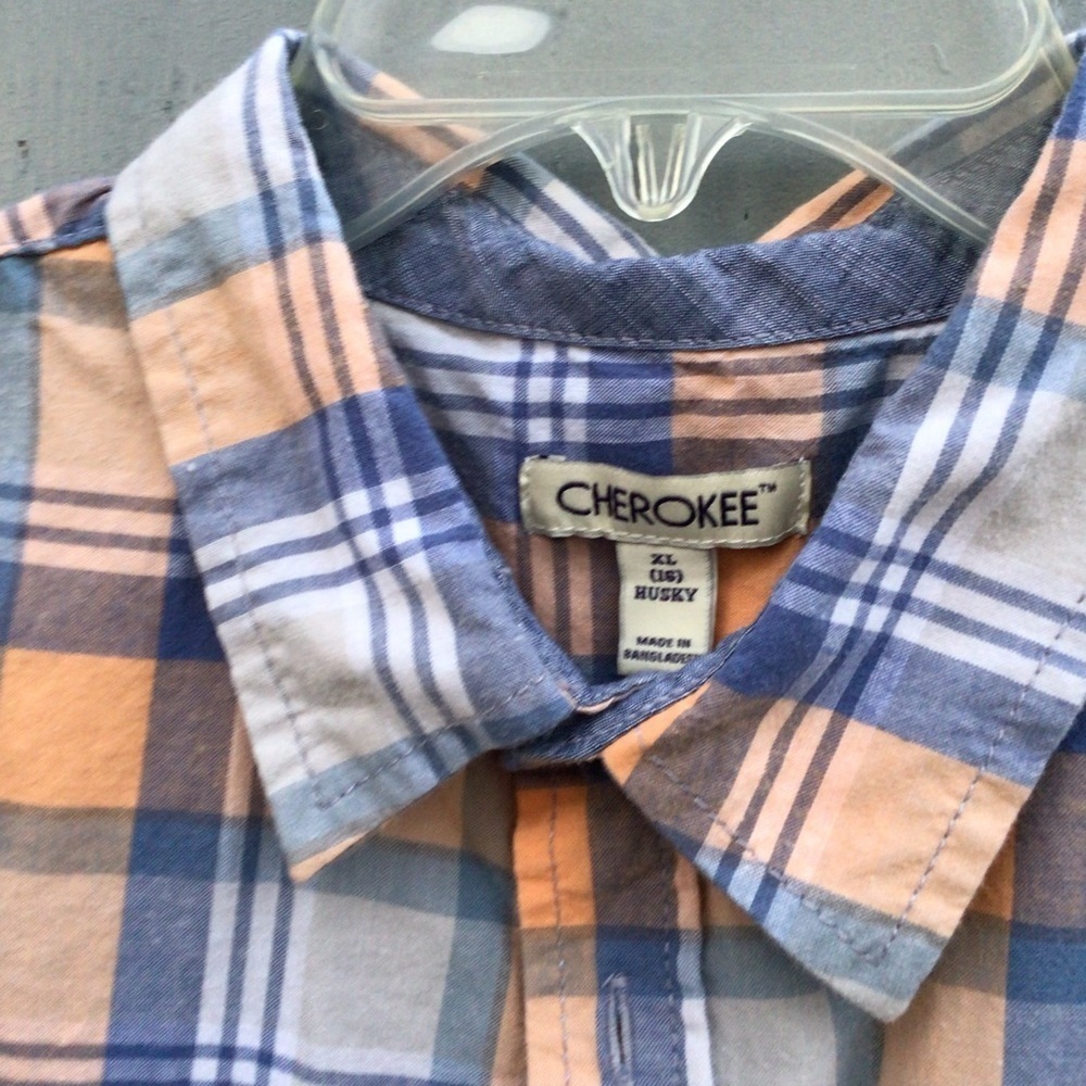 Cherokee Men's Casual Plaid Shirt in Orange and Blue - Picture 3 of 5